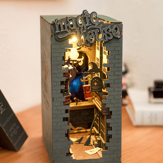 Magic House Book Nook – DIY Wooden Bookshelf Insert Kit with LED Lights - PuzzleWood