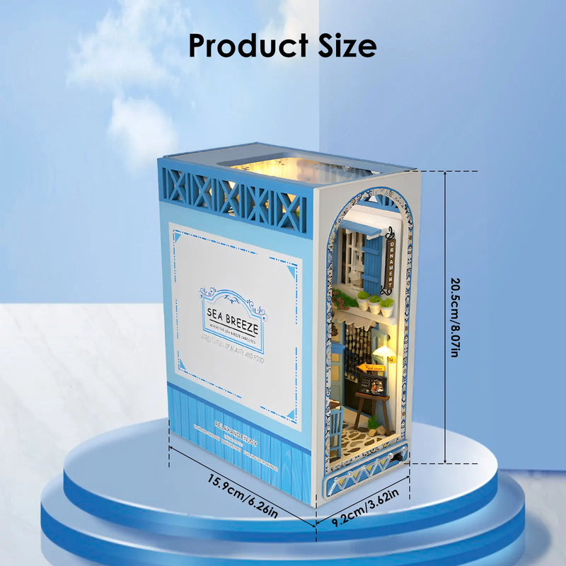 Sea Breeze Book Nook – DIY Miniature Mediterranean Bookstore with LED Lights - PuzzleWood