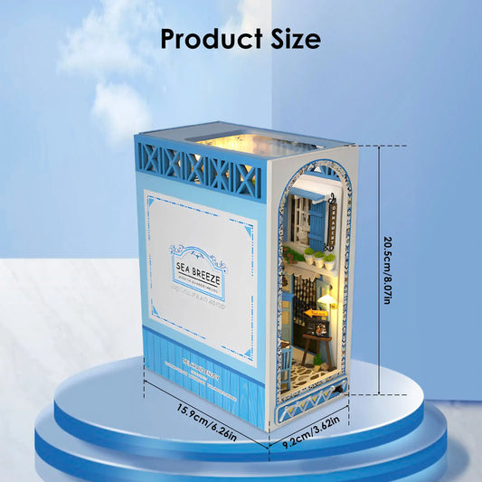 Sea Breeze Book Nook – DIY Miniature Mediterranean Bookstore with LED Lights - PuzzleWood