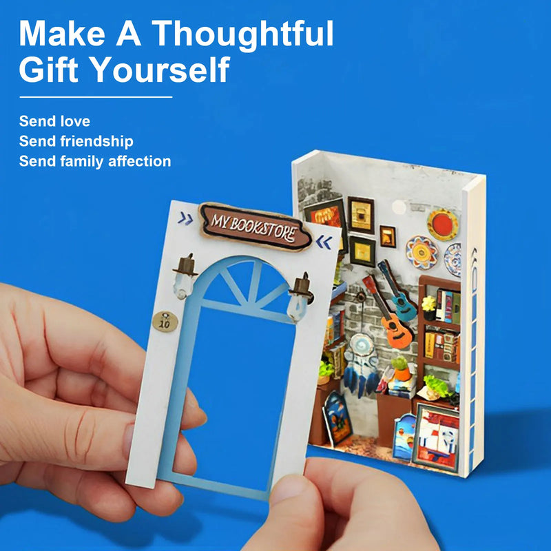 Sea Breeze Book Nook – DIY Miniature Mediterranean Bookstore with LED Lights - PuzzleWood