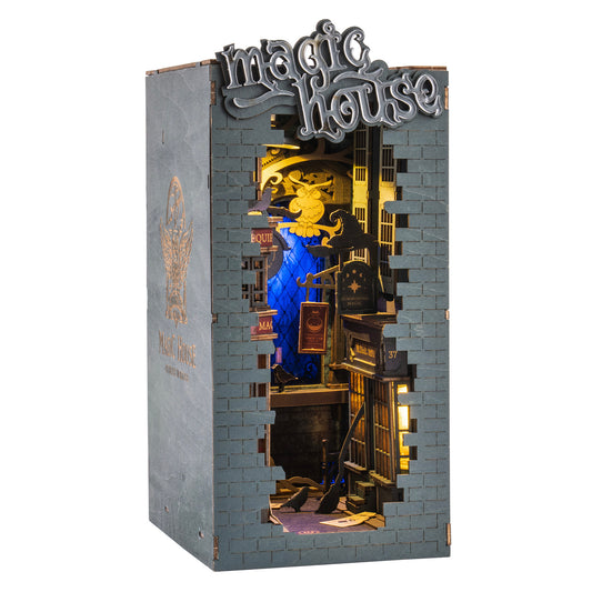 Magic House Book Nook – DIY Wooden Bookshelf Insert Kit with LED Lights - PuzzleWood