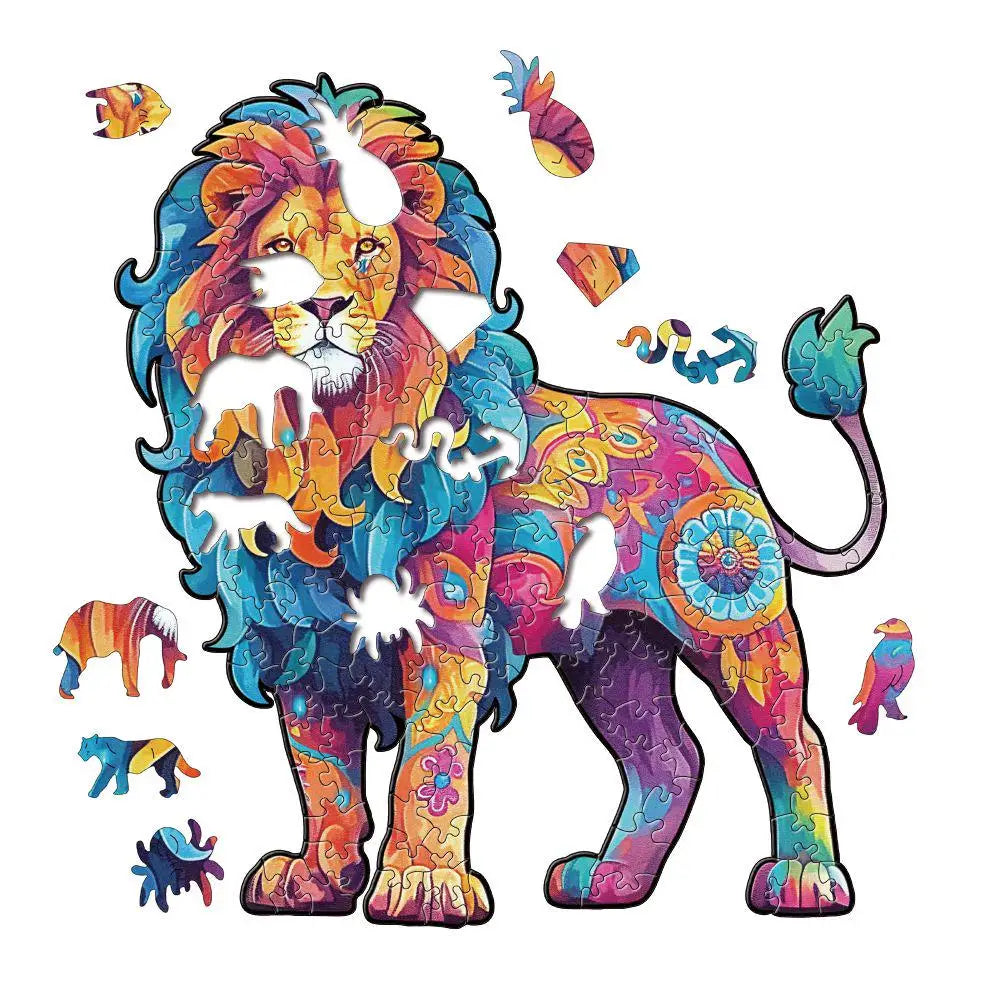 Colorful Wooden Lion Puzzle - PuzzleWood