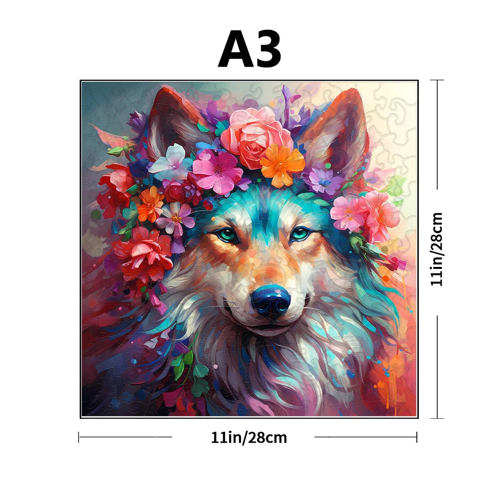 Floral Wolf Wooden Puzzle - PuzzleWood
