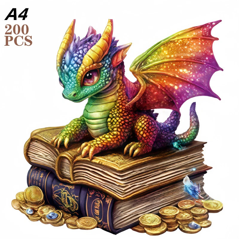 Rainbow Dragon & Books Wooden Puzzle - PuzzleWood