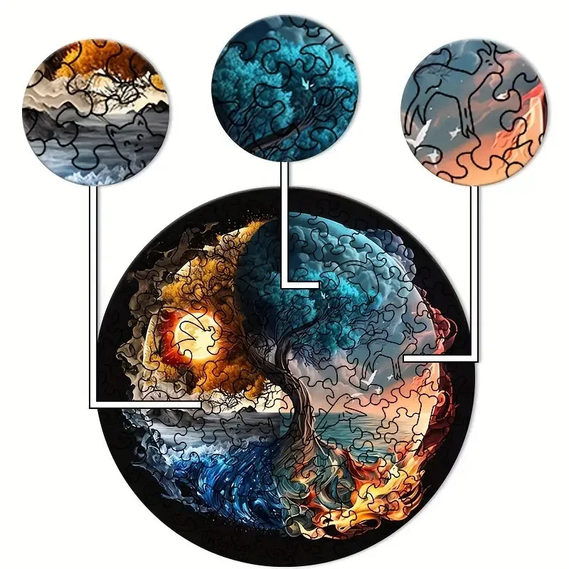 Tree of Elements Wooden Puzzle – Fire Water Earth Air in Balance - PuzzleWood