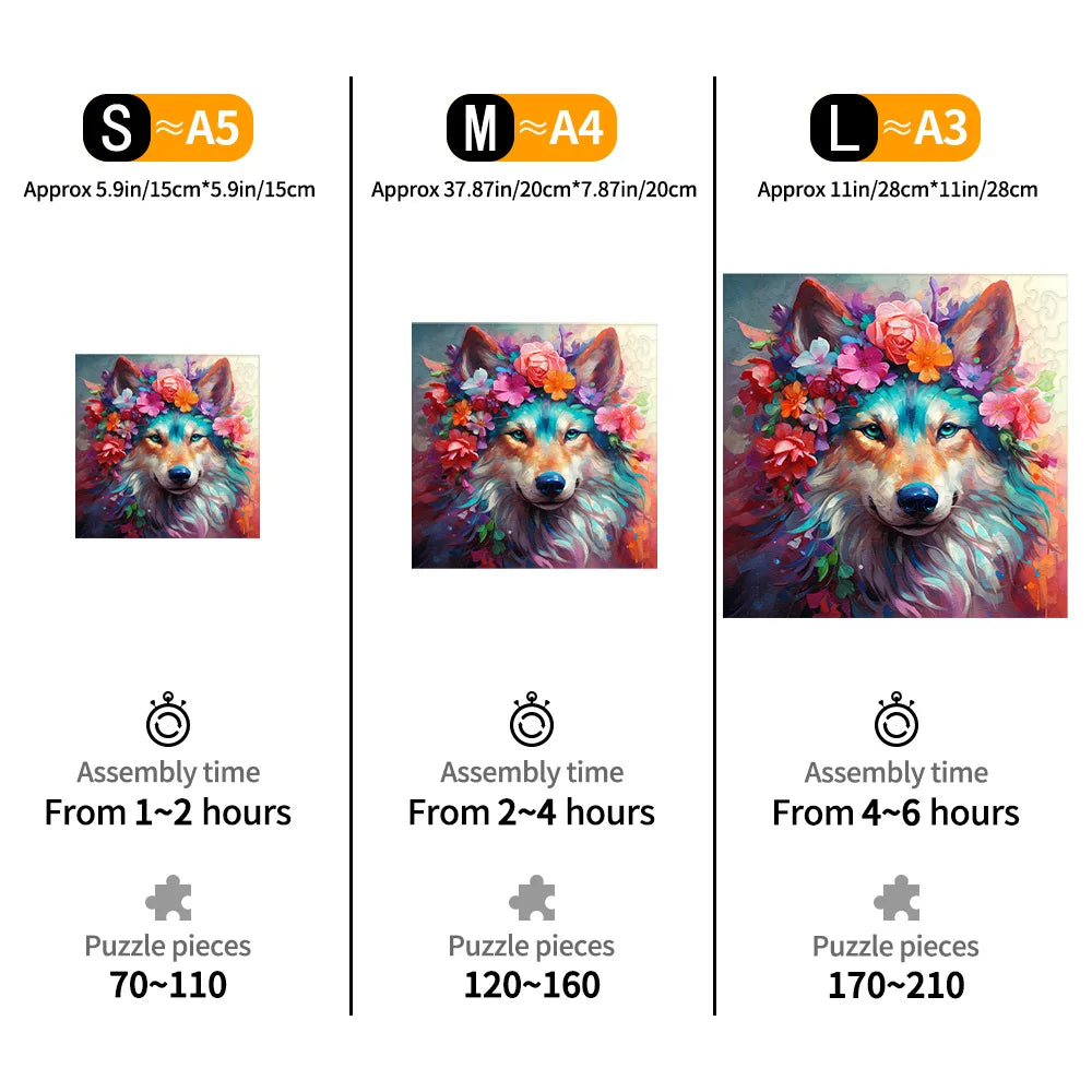 Floral Wolf Wooden Puzzle - PuzzleWood