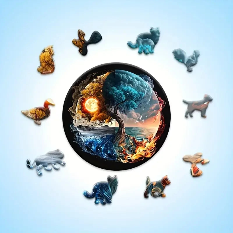 Tree of Elements Wooden Puzzle – Fire Water Earth Air in Balance - PuzzleWood