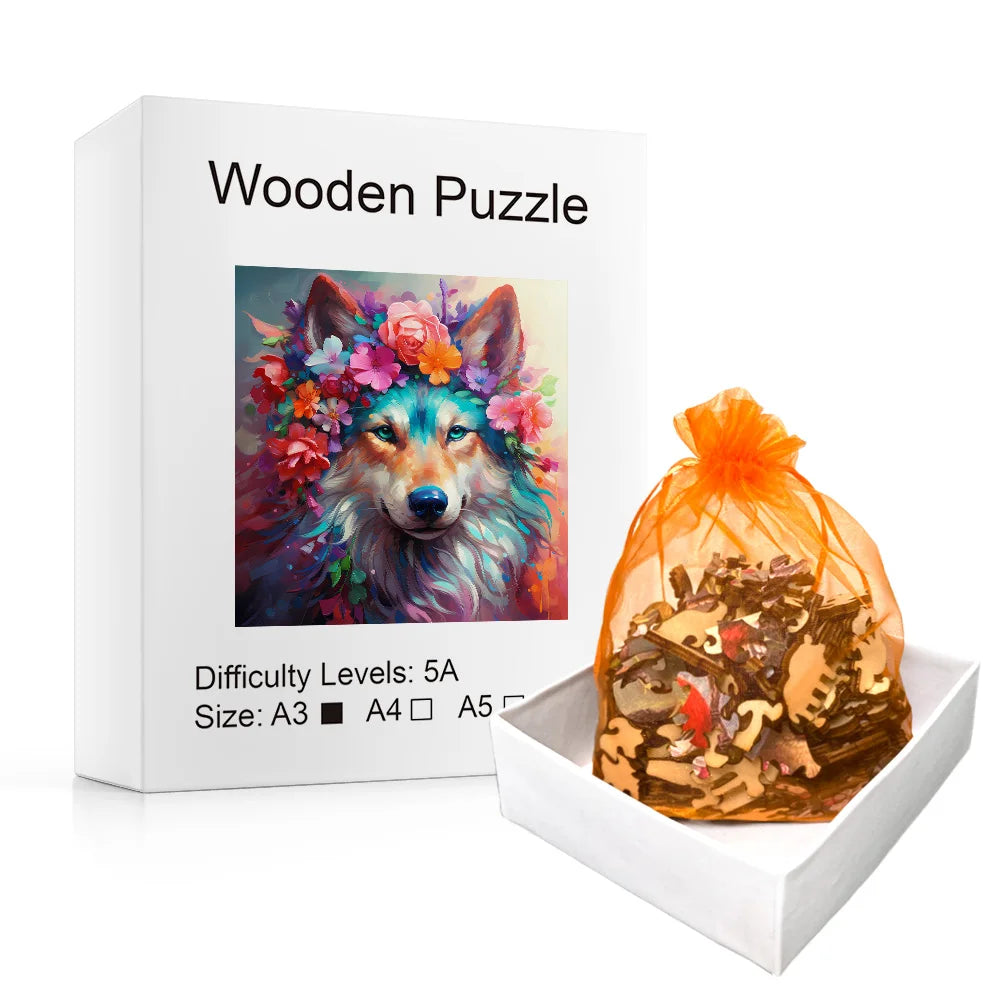 Floral Wolf Wooden Puzzle - PuzzleWood