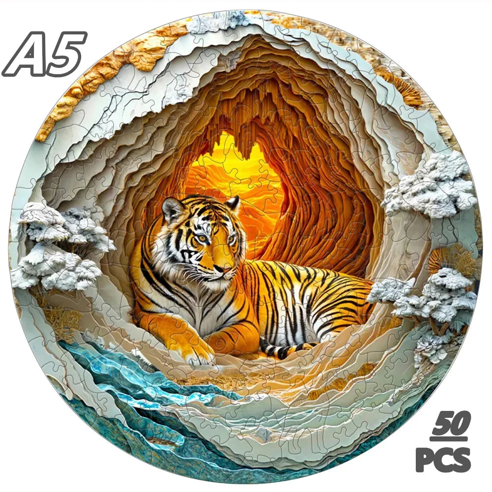 Majestic Tiger Wooden Puzzle – 3D Layered Nature Scene - PuzzleWood