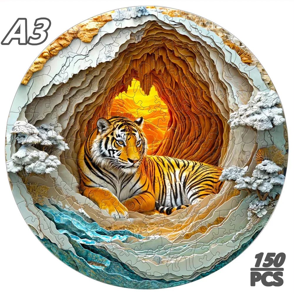 Majestic Tiger Wooden Puzzle – 3D Layered Nature Scene - PuzzleWood