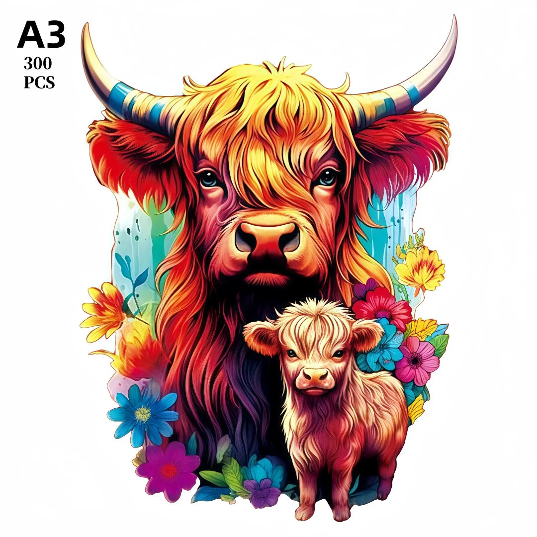 Highland Cow Family Wooden Puzzle - PuzzleWood