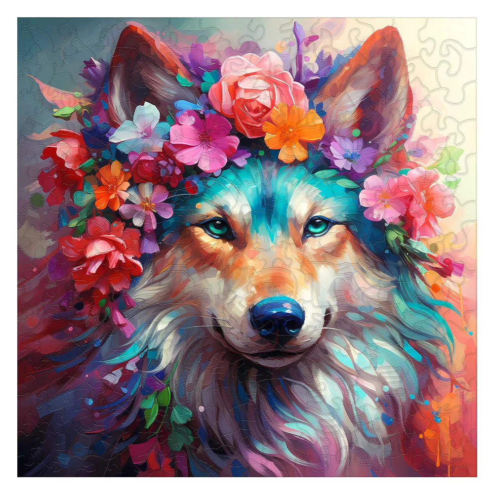 Floral Wolf Wooden Puzzle - PuzzleWood