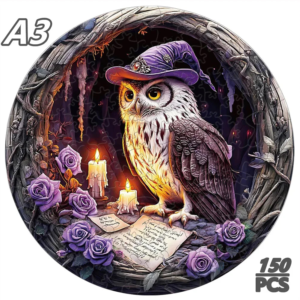 Enchanted Owl Witch Puzzle - Wooden Magic Puzzle - PuzzleWood