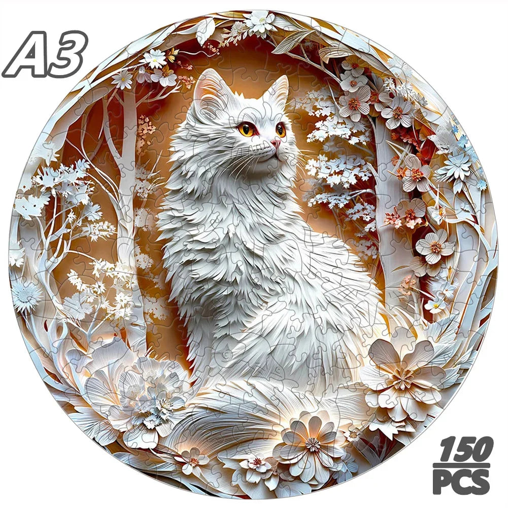 Majestic White Cat Wooden Puzzle - PuzzleWood