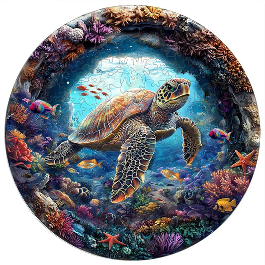 Ocean Turtle Wooden Puzzle – Round Sea Life Jigsaw - PuzzleWood