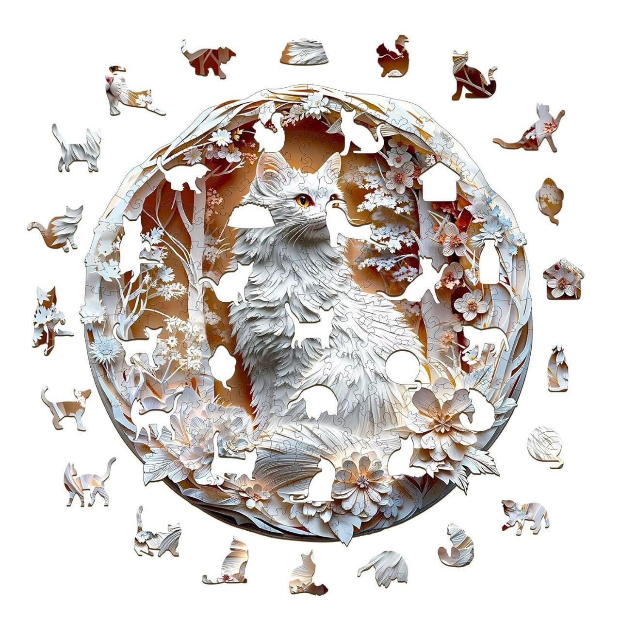 Majestic White Cat Wooden Puzzle - PuzzleWood
