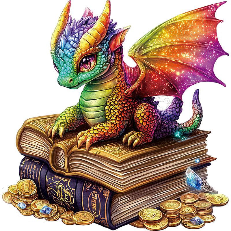 Rainbow Dragon & Books Wooden Puzzle - PuzzleWood