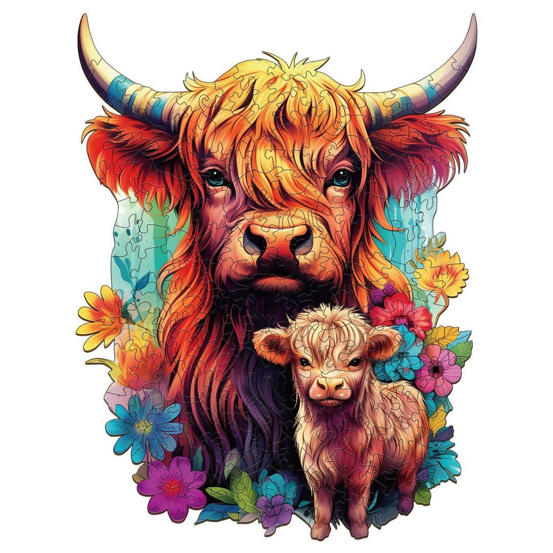 Highland Cow Family Wooden Puzzle - PuzzleWood