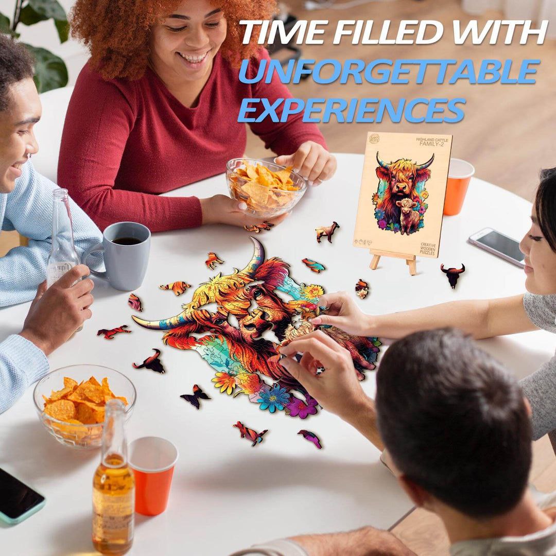 Highland Cow Family Wooden Puzzle - PuzzleWood