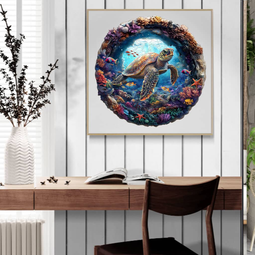 Ocean Turtle Wooden Puzzle – Round Sea Life Jigsaw - PuzzleWood
