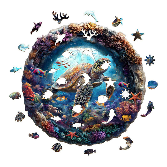 Ocean Turtle Wooden Puzzle – Round Sea Life Jigsaw - PuzzleWood