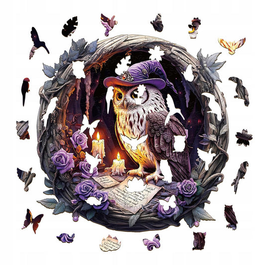 Enchanted Owl Witch Puzzle - Wooden Magic Puzzle - PuzzleWood