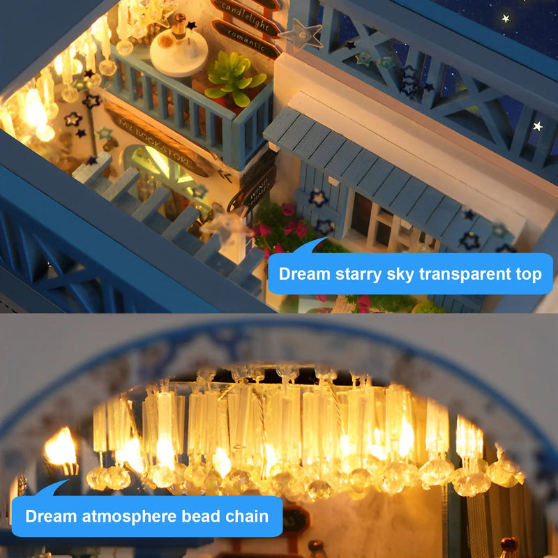 Sea Breeze Book Nook – DIY Miniature Mediterranean Bookstore with LED Lights - PuzzleWood