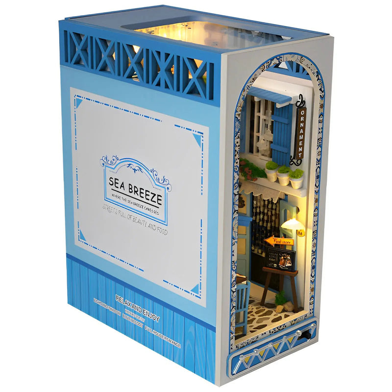 Sea Breeze Book Nook – DIY Miniature Mediterranean Bookstore with LED Lights - PuzzleWood
