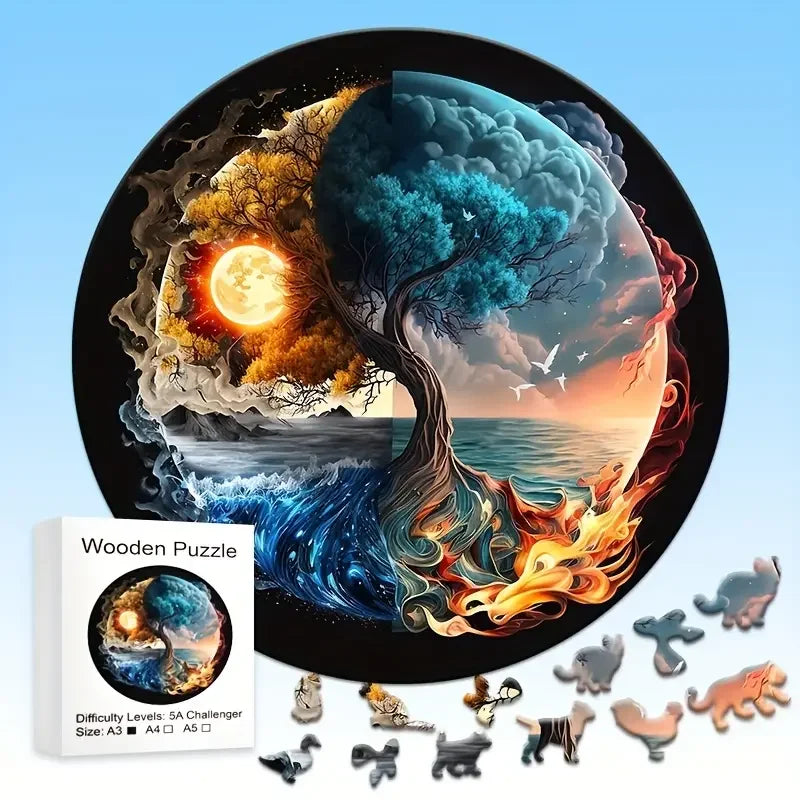 Tree of Elements Wooden Puzzle – Fire Water Earth Air in Balance - PuzzleWood