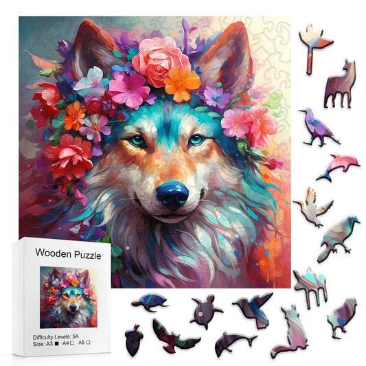 Floral Wolf Wooden Puzzle - PuzzleWood