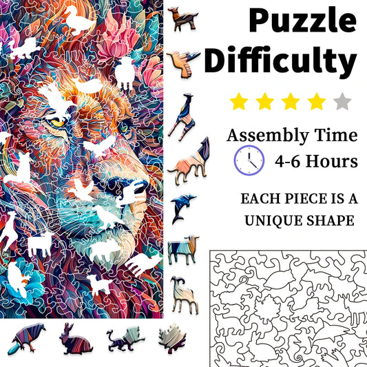 Vivid Lion Wooden Puzzle - PuzzleWood