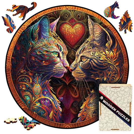 Twin Cats in Love Wooden Puzzle - PuzzleWood