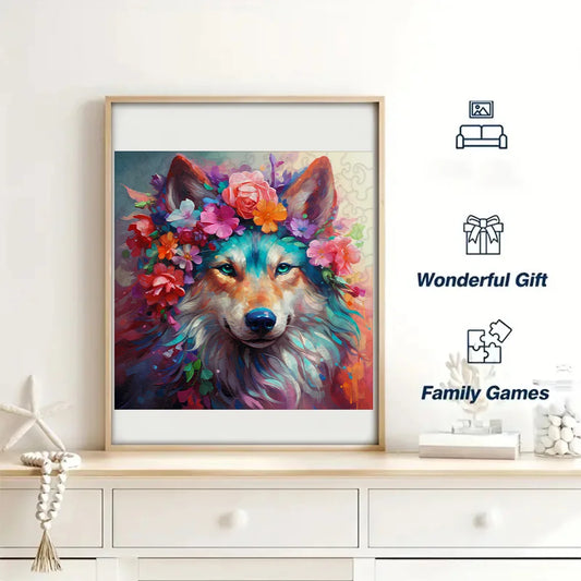 Floral Wolf Wooden Puzzle - PuzzleWood