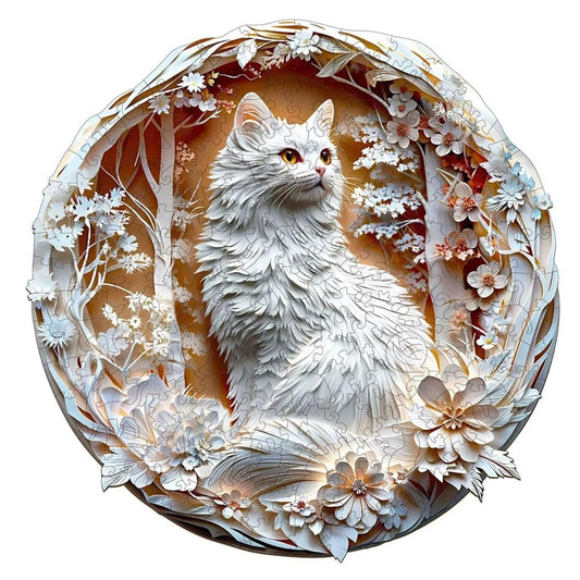 Majestic White Cat Wooden Puzzle - PuzzleWood
