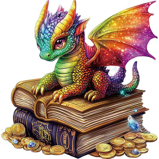 Rainbow Dragon & Books Wooden Puzzle - PuzzleWood