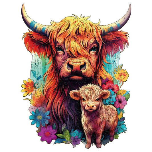 Highland Cow Family Wooden Puzzle - PuzzleWood